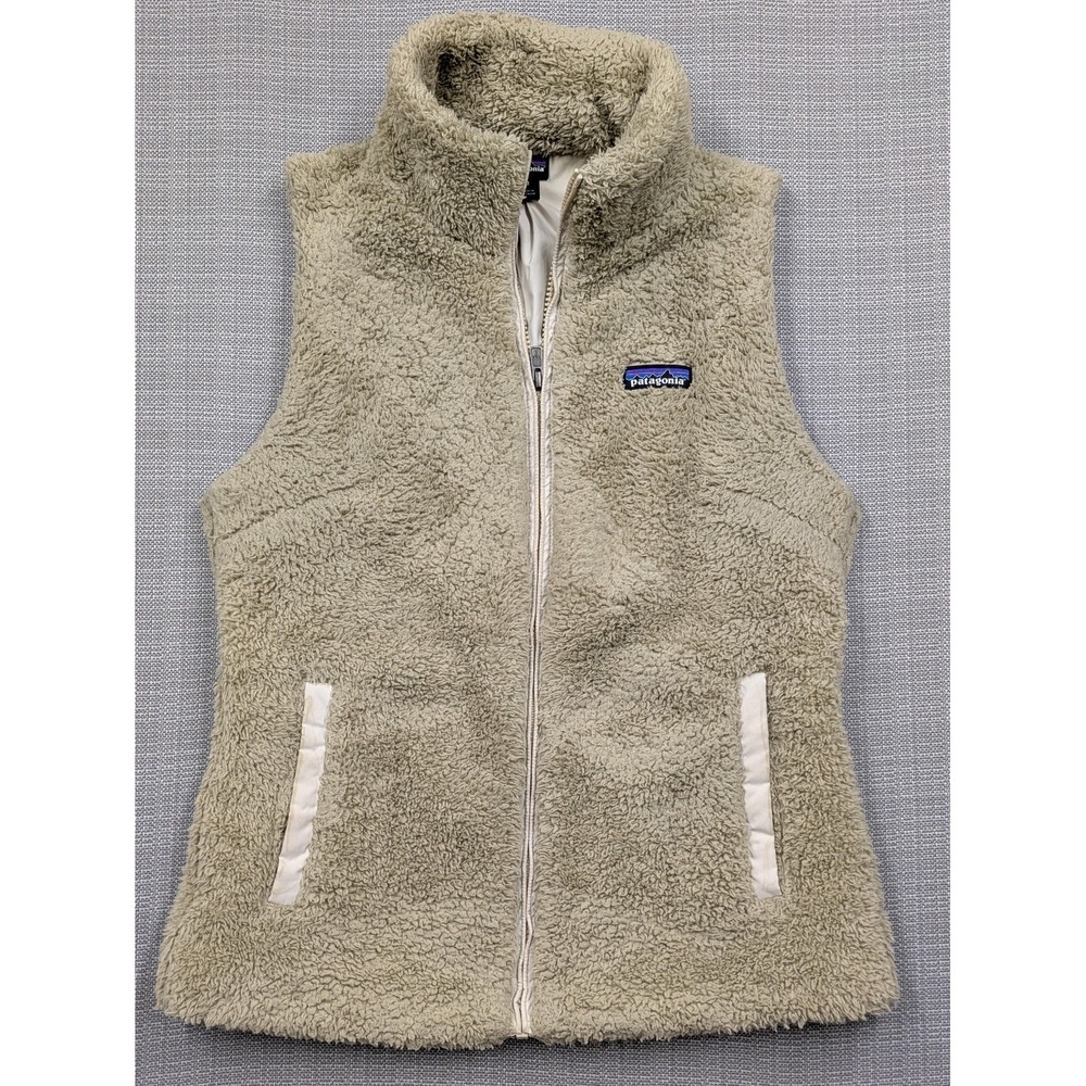 Patagonia Vest Womens Medium Beige Sherpa Fleece Full Zip Pockets Outdoor Cozy